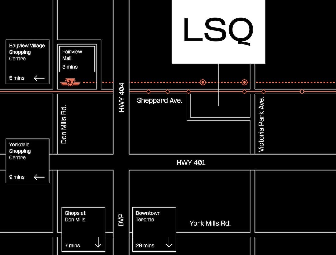 Map of LSQ Condos location on Sheppard Avenue East in North York