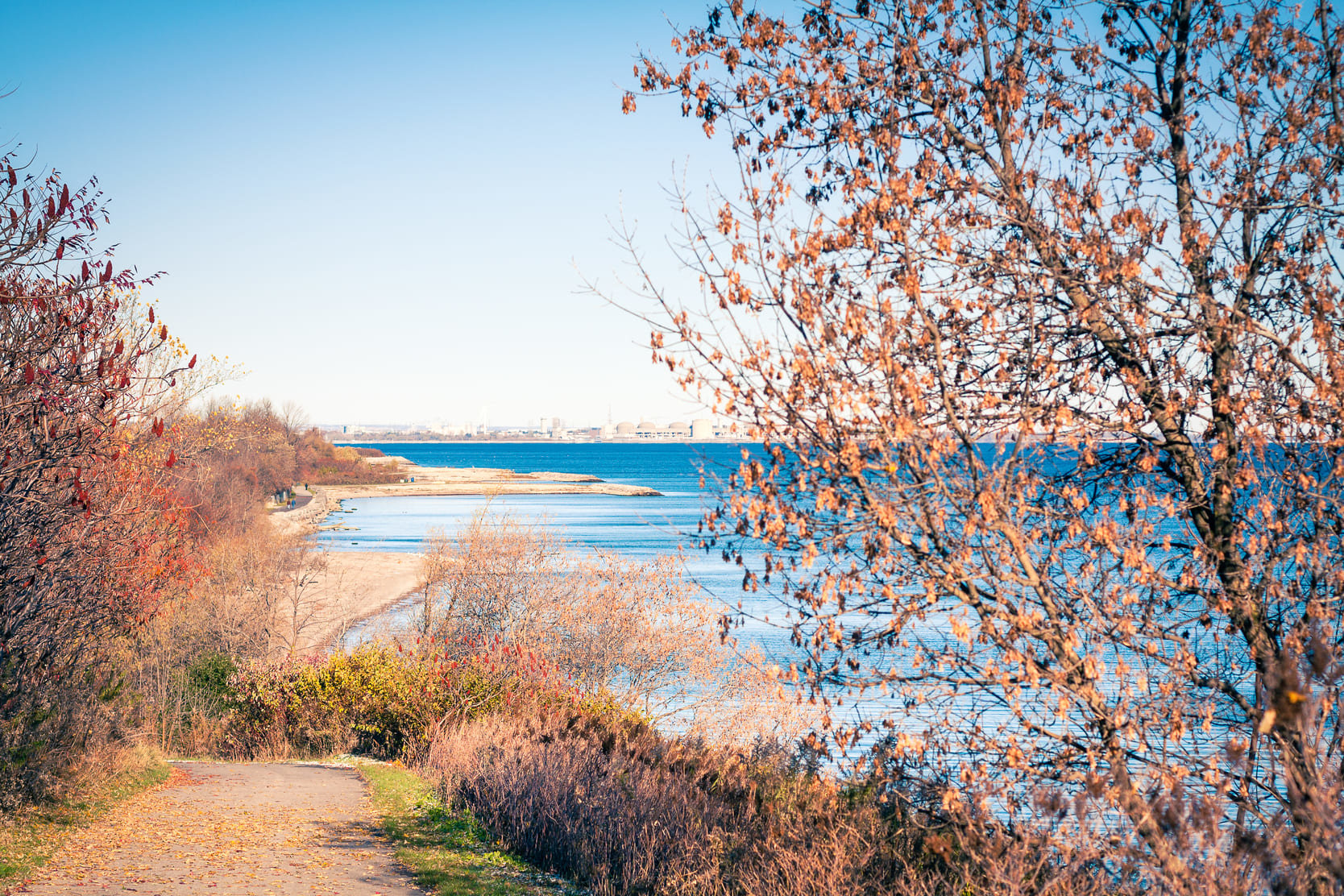 View of Lake Ontario from Port Union Waterfront Park in Scarborough, Ontario